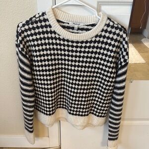 Madewell Black and White Patterned Crew Neck Sweater